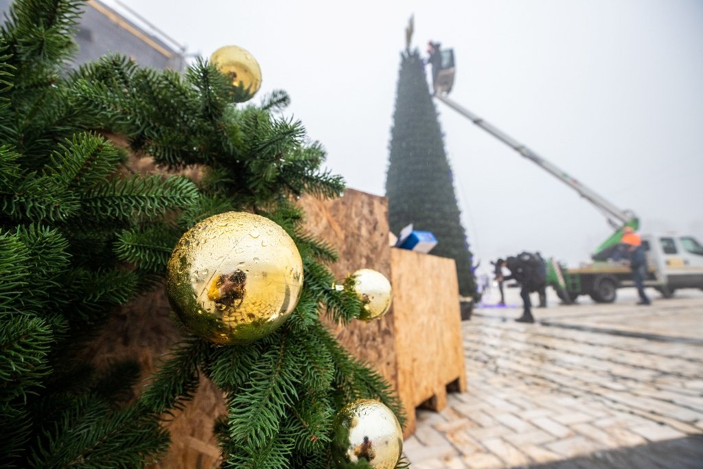 У Києві на Софійській площі встановили головну ялинку країни і завершують прикрашання: як виглядає 6