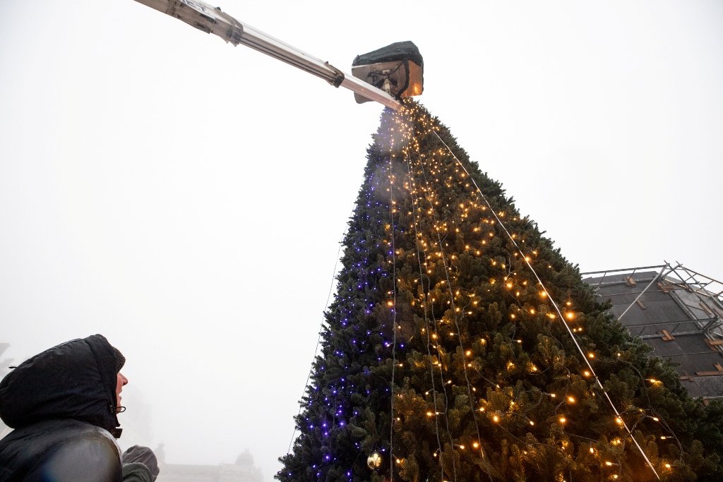 У Києві на Софійській площі встановили головну ялинку країни і завершують прикрашання: як виглядає 13