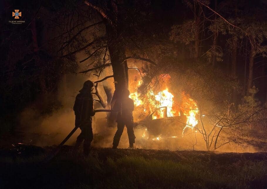 На Київщині легковик влетів в дерево та зайнявся: водій згорів в машині 3