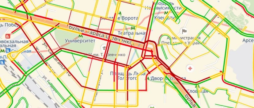 Пробки в центре Киева достигли 7 баллов
