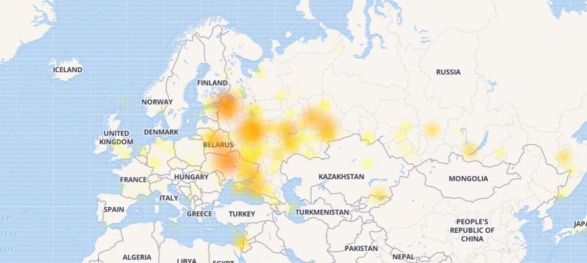 По данным тепловой карты сбоев на сайте DownDetector, в РФ - серьезные проблемы с доступом к Google По данным тепловой карты сбоев на сайте DownDetector, в РФ - серьезные проблемы с доступом к Google