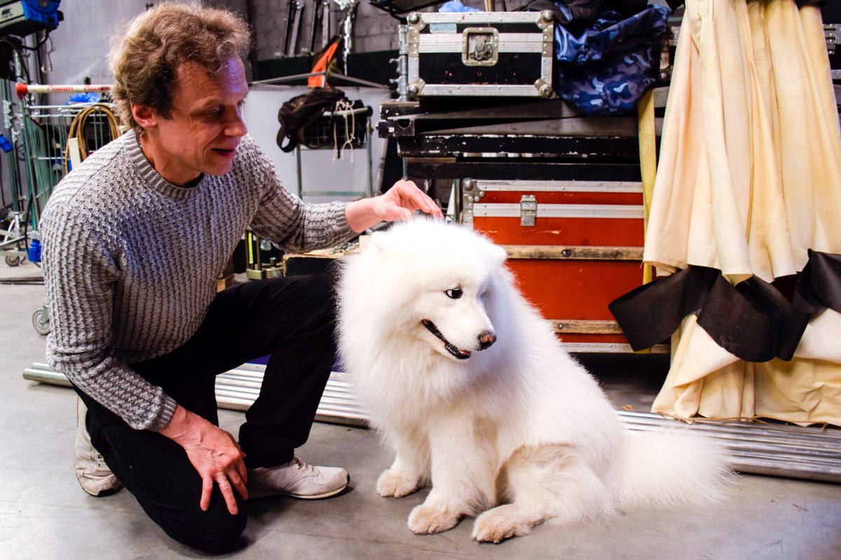 Собака-актер, играющая роль Снежки Собака-актер, играющая роль Снежки