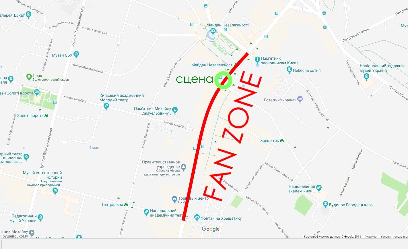 Карта, где показано огражденную территорию для фан-зоны