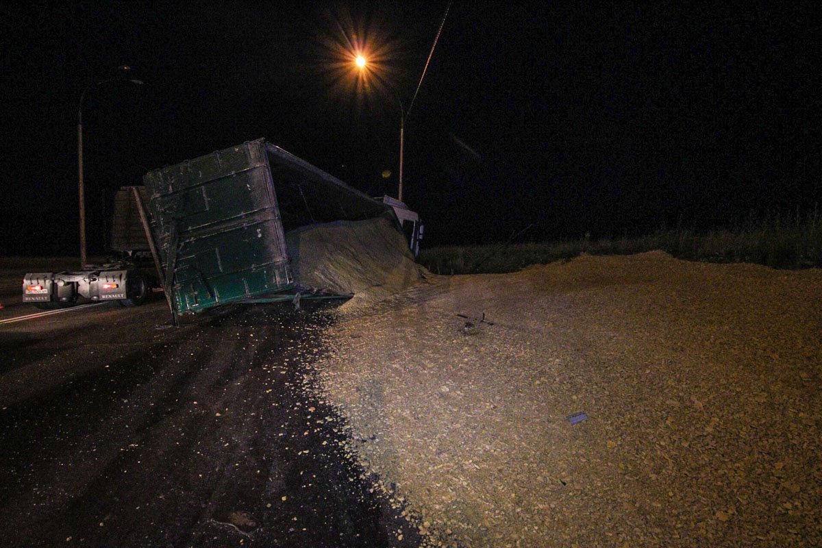 На дорогу высыпался корм для животных