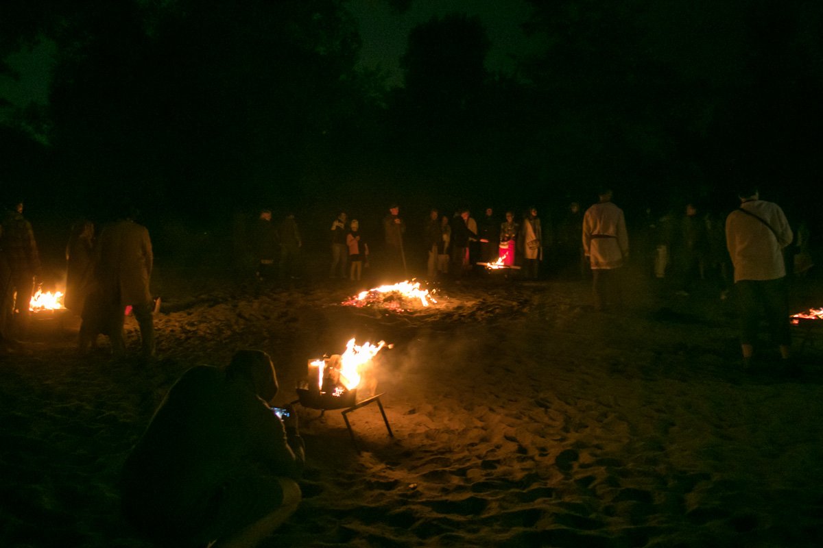 В Киеве на Трухановом острове, недалеко от Пешеходного моста, горел огромный костер