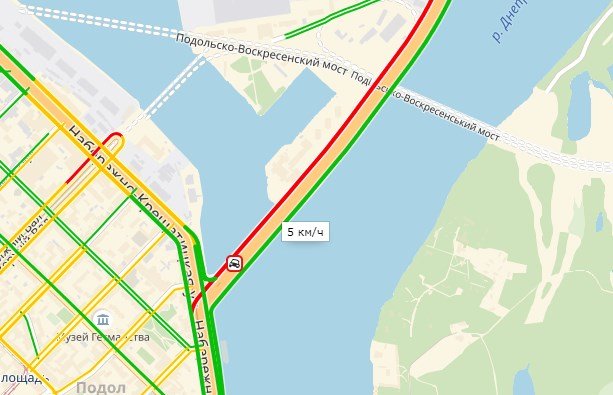 Средняя скорость движения по мосту 5 км/ч