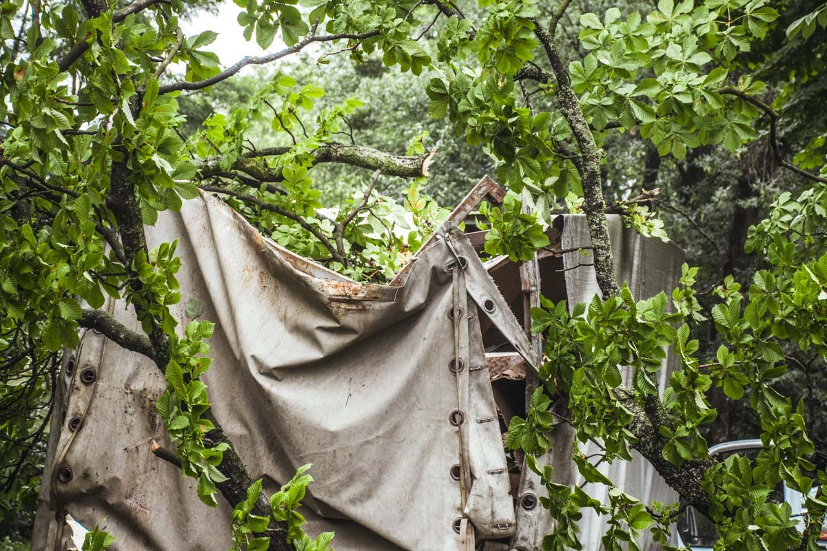 Увесистые ветки повредили тент и помяли кузов