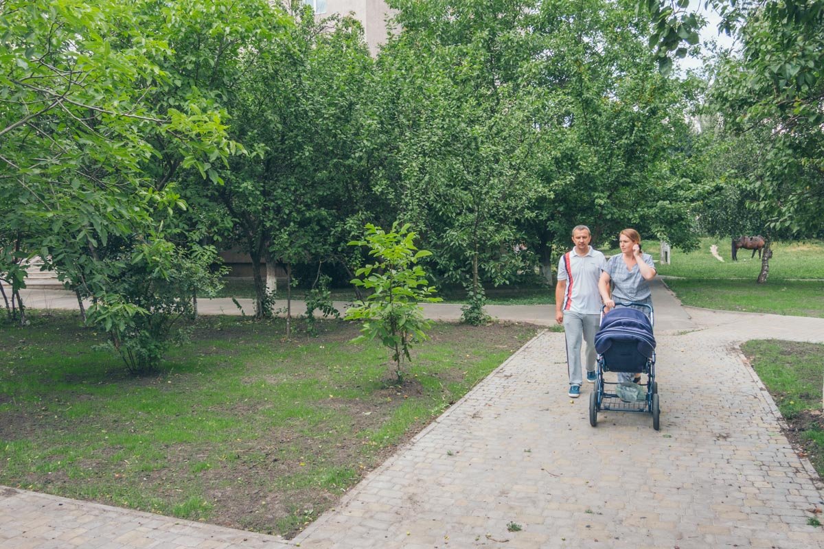 В парке уложили новую плитку. По такой дороге прогуливаться намного приятней 