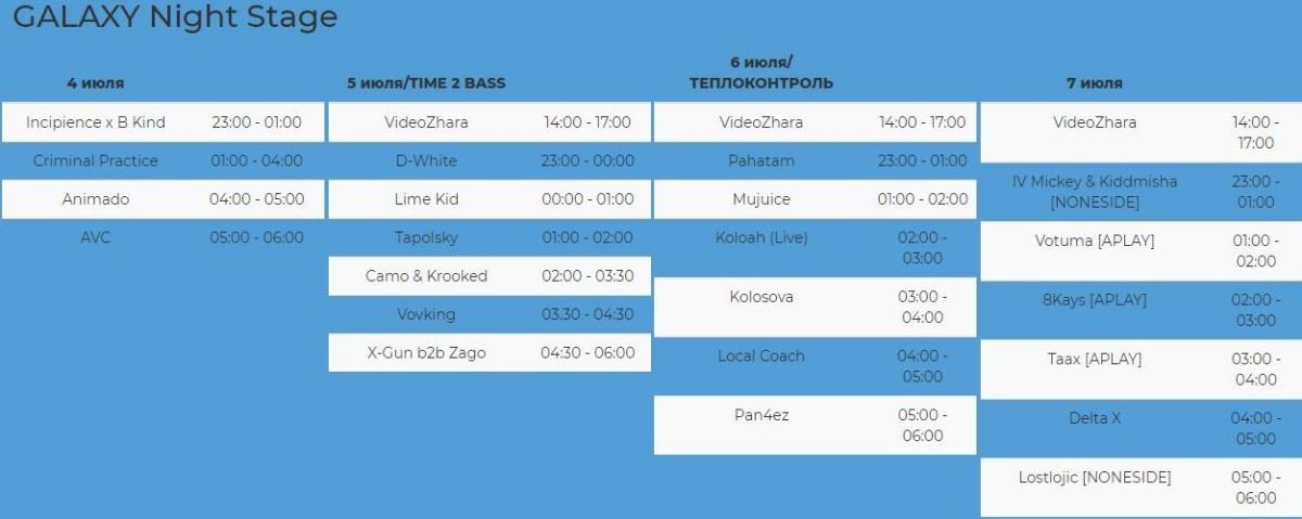 Atlas Weekend 2018: полное расписание GALAXY Night Stage