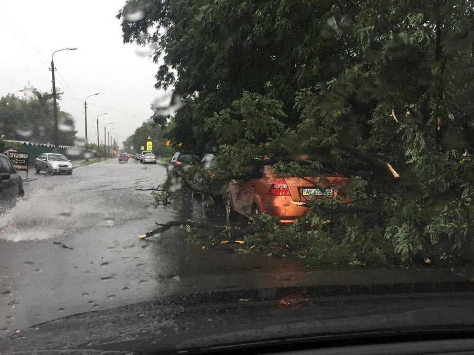 Дерево упало на авто на улице лагерная