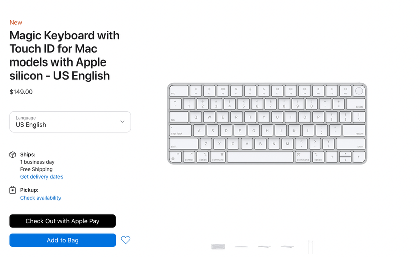 Apple начала продавать клавиатуру Magic Keyboard с Touch ID 2