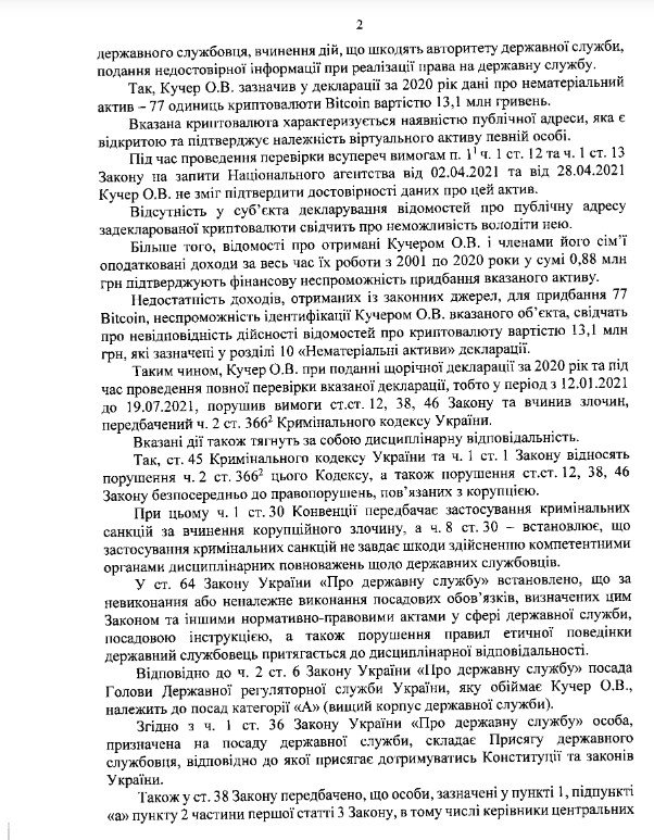 Екс-глава Харківської ОДА Кучер збрехав про володіння біткоінами на 13 млн гривень 2