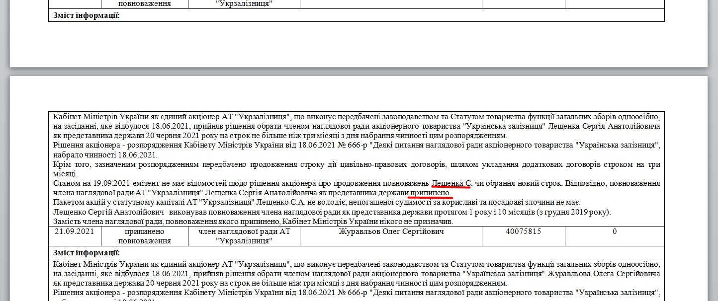 Лещенко и ещё трех членов наблюдательного совета уволили из «Укрзалізниці» 1