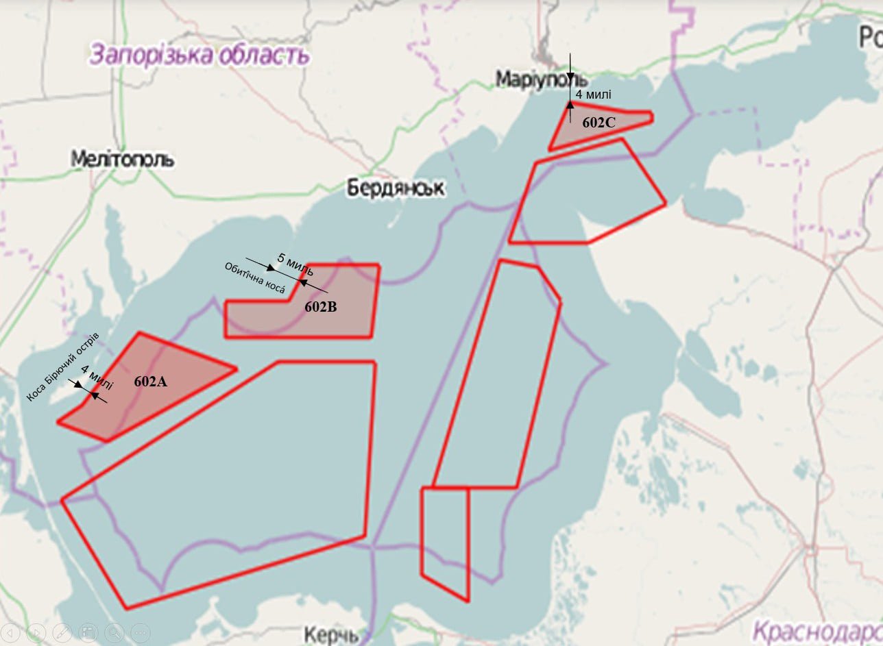 Россия незаконно перекрыла 70 % акватории Азовского моря: карта 1