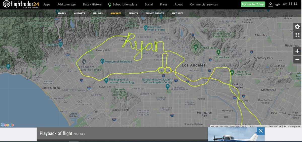 В США пилот самолёта оставил в небе нецензурное послание «нехорошему» Райану 1