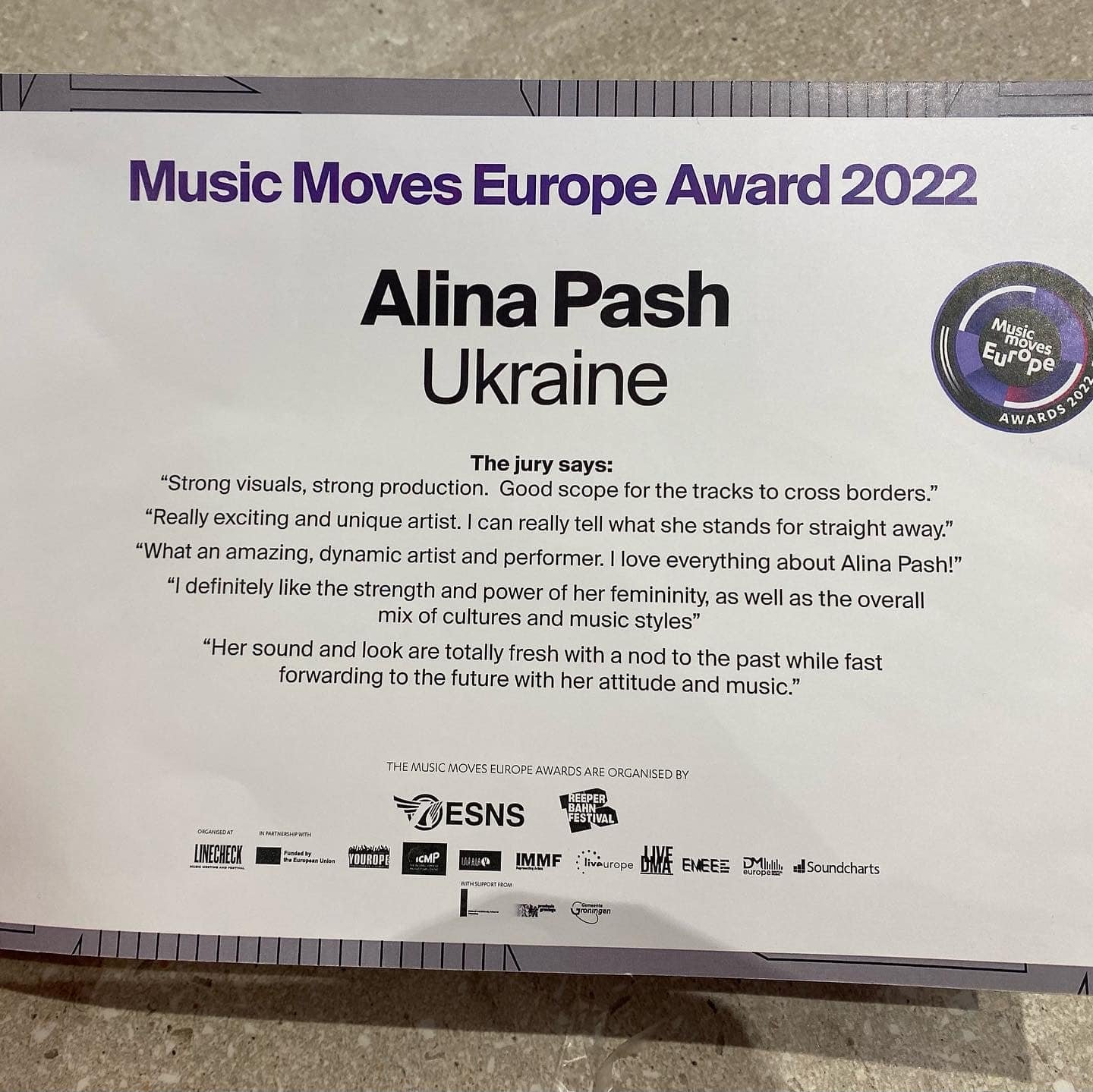 Украинская певица Алина Паш победила на премии Music Moves Europe Awards-2022 3