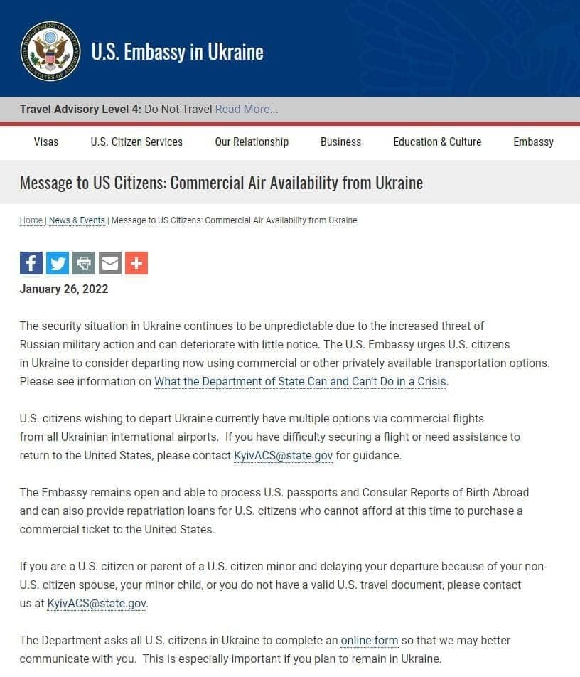 США закликали своїх громадян покинути Україну 1