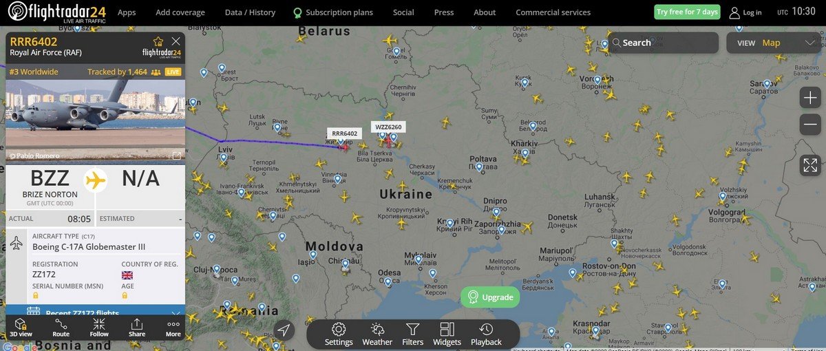 В Борисполь летит военно-транспортный самолёт ВВС Великобритании с противотанковыми комплексами NLAW 1