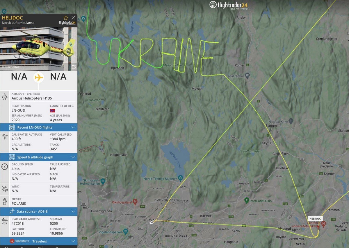В небе над Норвегией вертолёт оставил послание в поддержку Украине 1