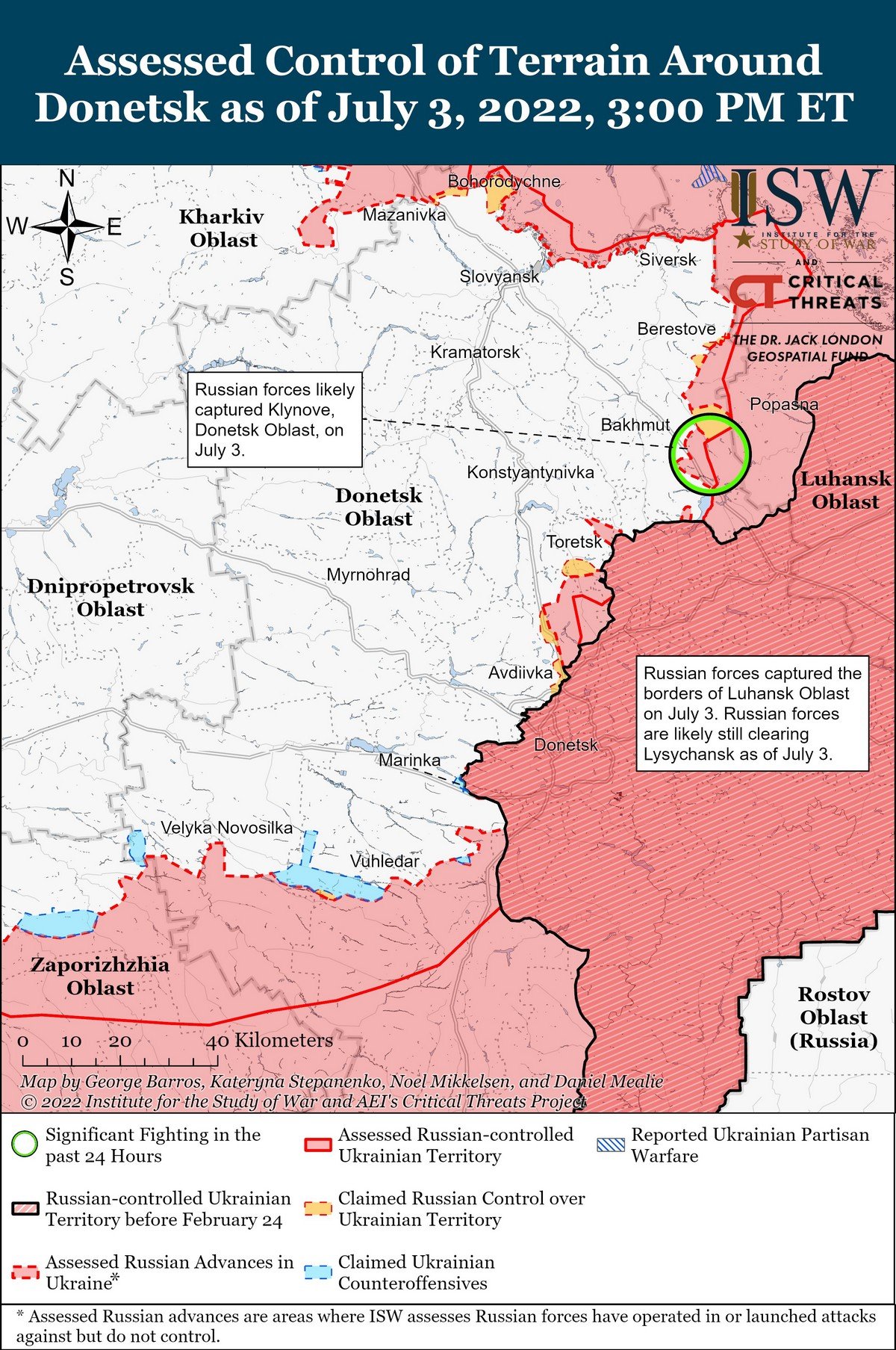 Війська рф сконцентруються на двох напрямках після атак на Лисичанськ. Аналіз ситуації від Інституту вивчення війни 1