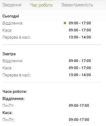 Графік роботи відділення № 74