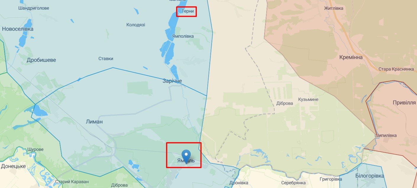 Терни і Ямпіль на мапі