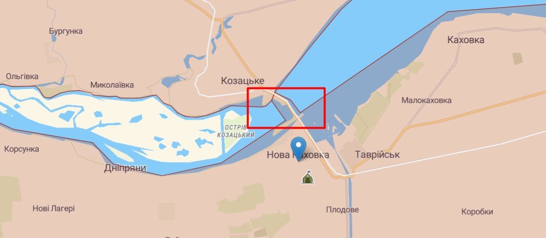 Каховська ГЕС на карті, джерело: deepstatemap
