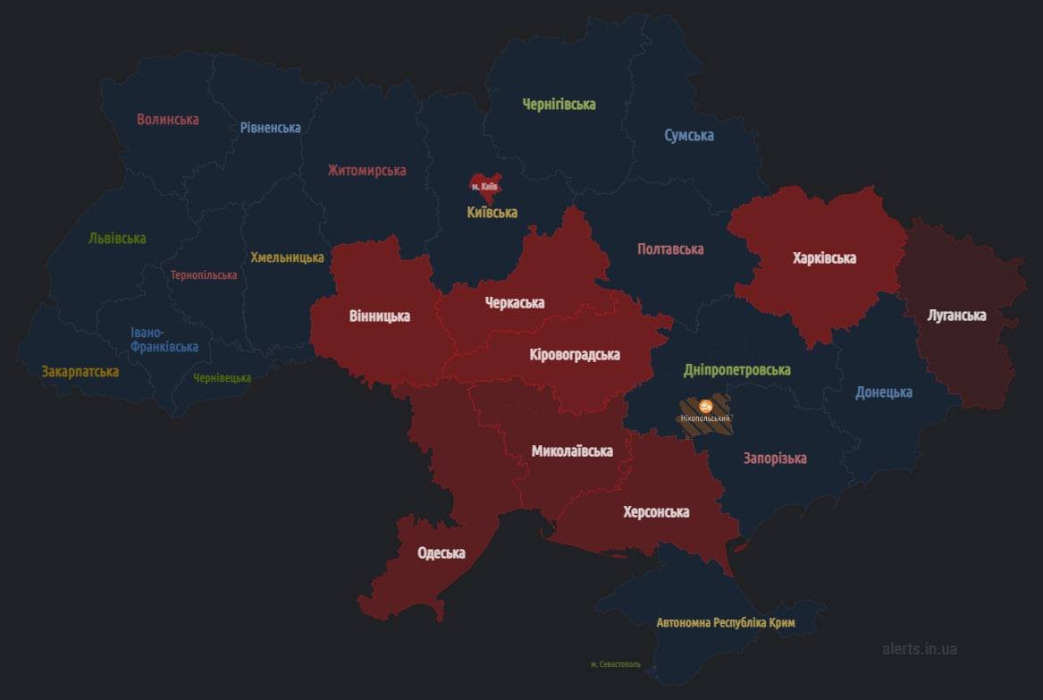 Карта повітряних тривог, станом на 3:00