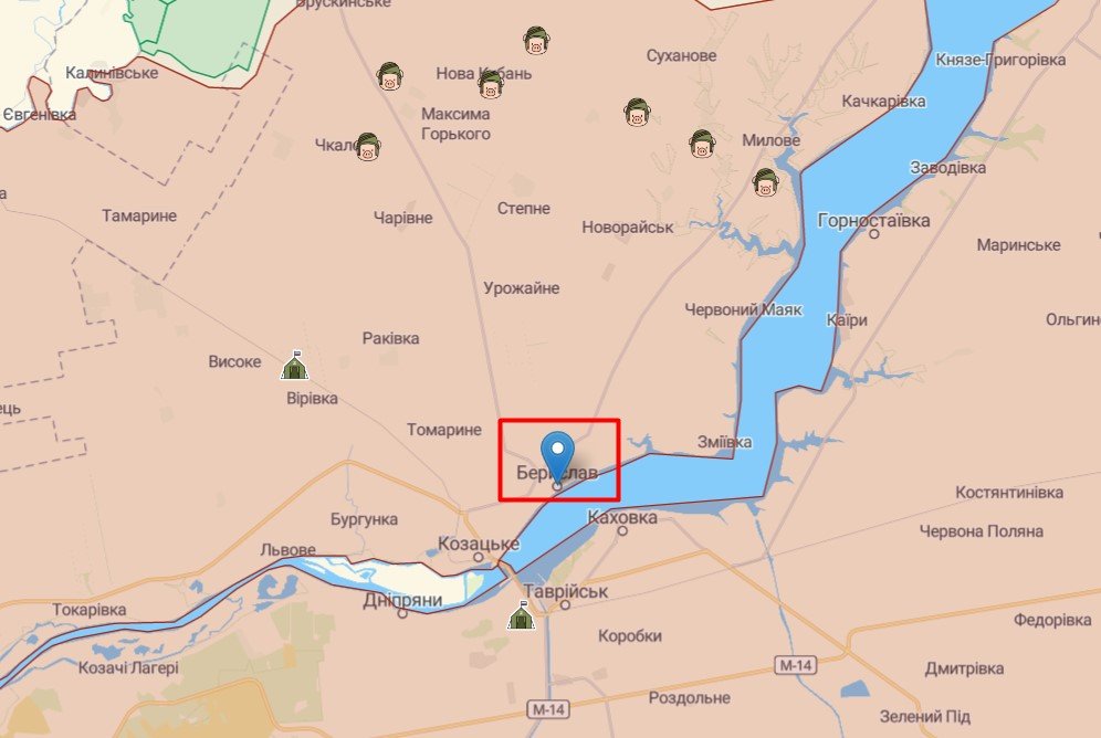 Берислав на карті, джерело: deepstatemap