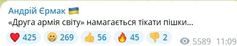 Пост Єрмака у Telegram