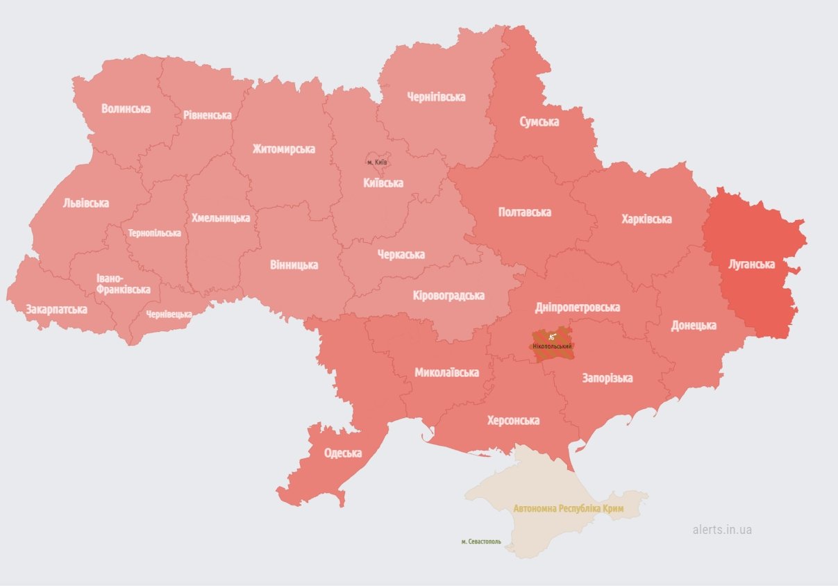 Карта повітряних тривог станом на 14:45
