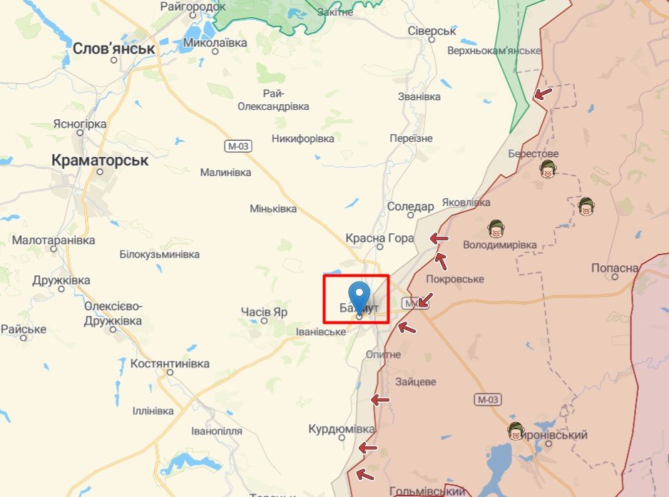 Бахмут на карті
