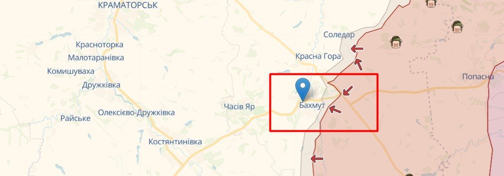 Карта боевых действий возле Бахмута, источник: Deep State