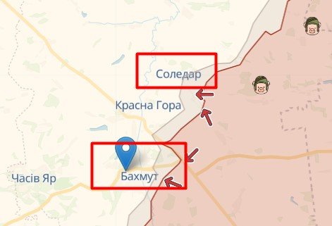 Карта боевых действий у Бахмута и Соледара, источник: Deep State