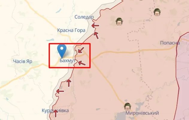 Бахмут на карті, джерело: deepstatemap
