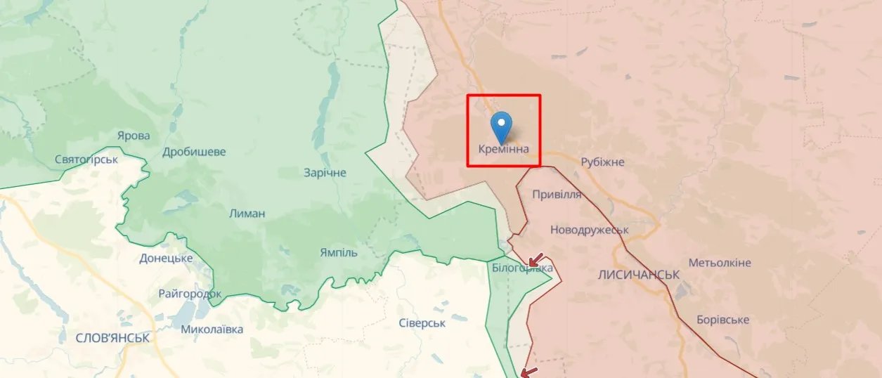 Кремінна на карті, джерело: deepstatemap