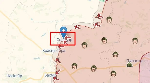 Соледар на карті, джерело: deepstatemap
