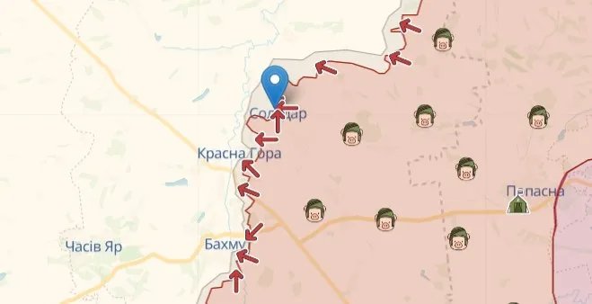 Соледар на карті, джерело: deepstatemap