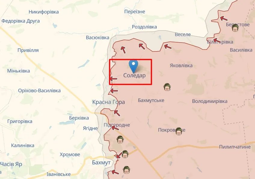 Соледар на карті, джерело: deepstatemap