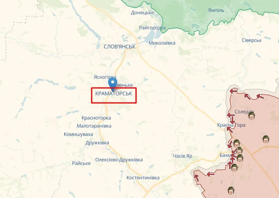 Краматорськ на карті, джерело: deepstatemap