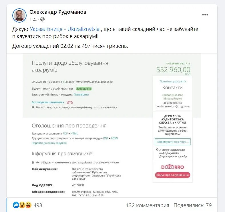 Скільки «Укрзалізниця» витрачала на рибок, які не були власністю компанії 1