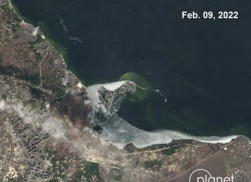 Уровень воды на Каховском водохранилище в феврале 2022 года. Фото PLANET