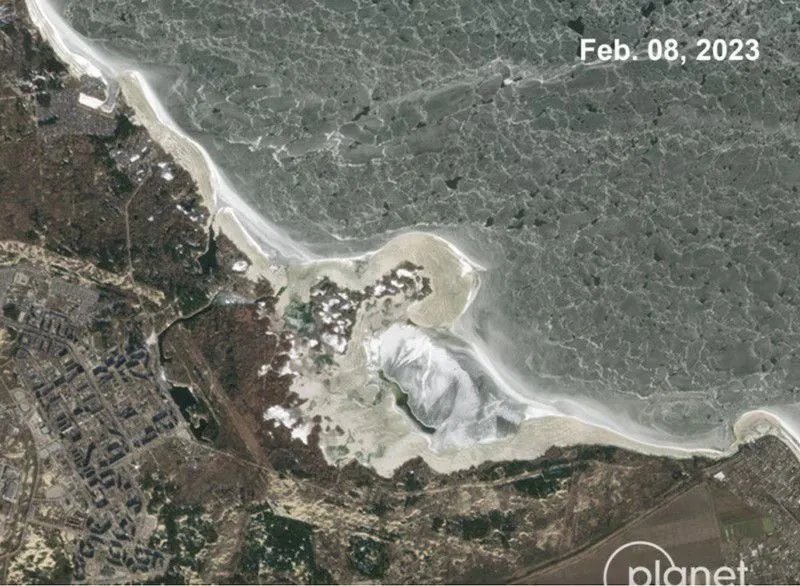Уровень воды на Каховском водохранилище в феврале 2023 года. Фото PLANET