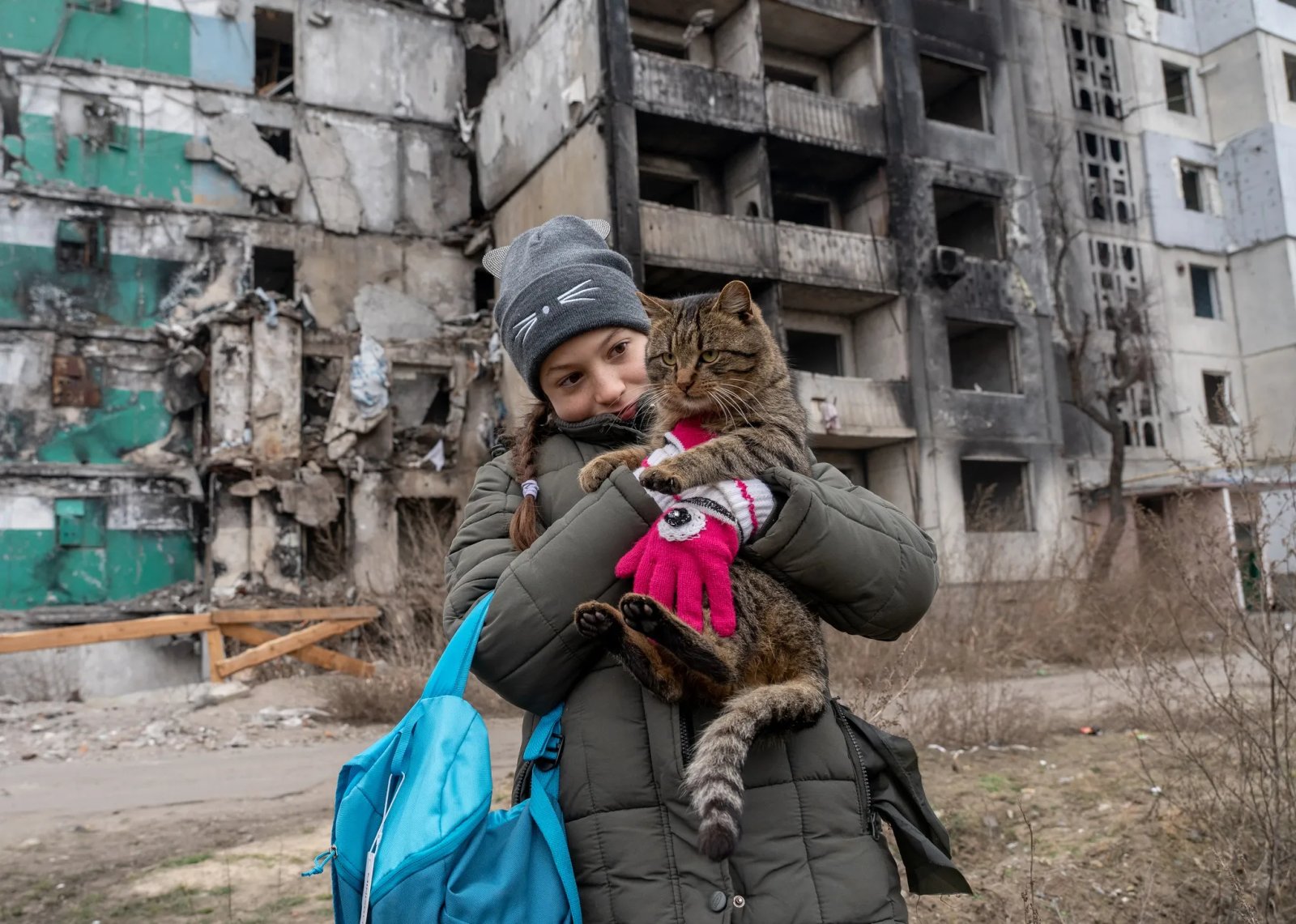 10-летняя Вероника ежедневно приходит в свой разрушенный дом в Бородянке,  чтобы накормить кошек