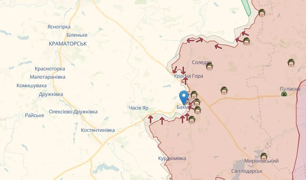 Бахмут на карті, джерело: deepstatemap