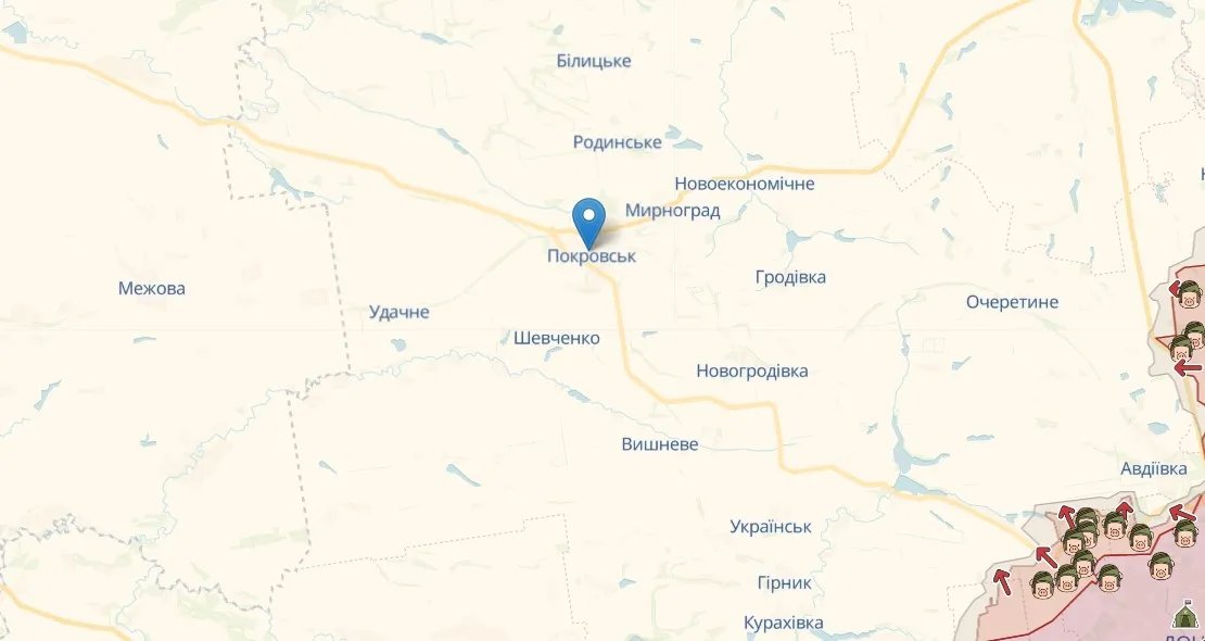 Покровськ на карті, джерело: deepstatemap