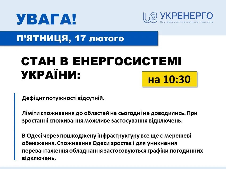 Ситуація зі світлом 17 лютого