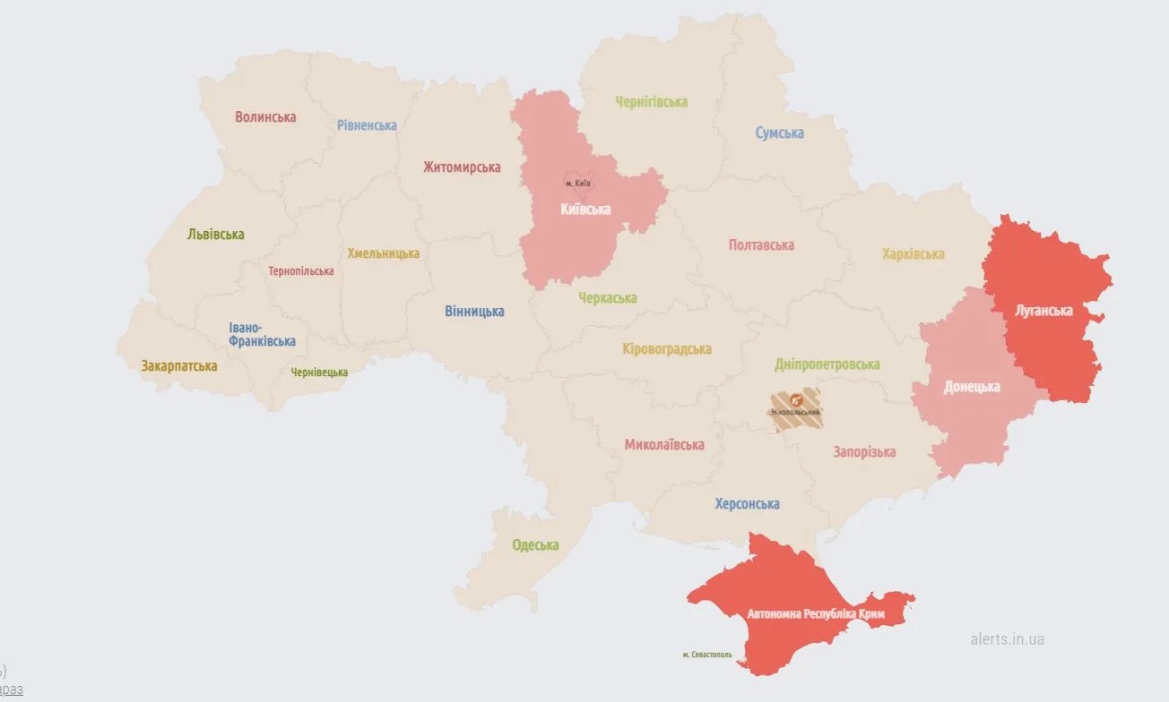 Мапа повітряних тривог станом на 23 лютого (11:36) 
