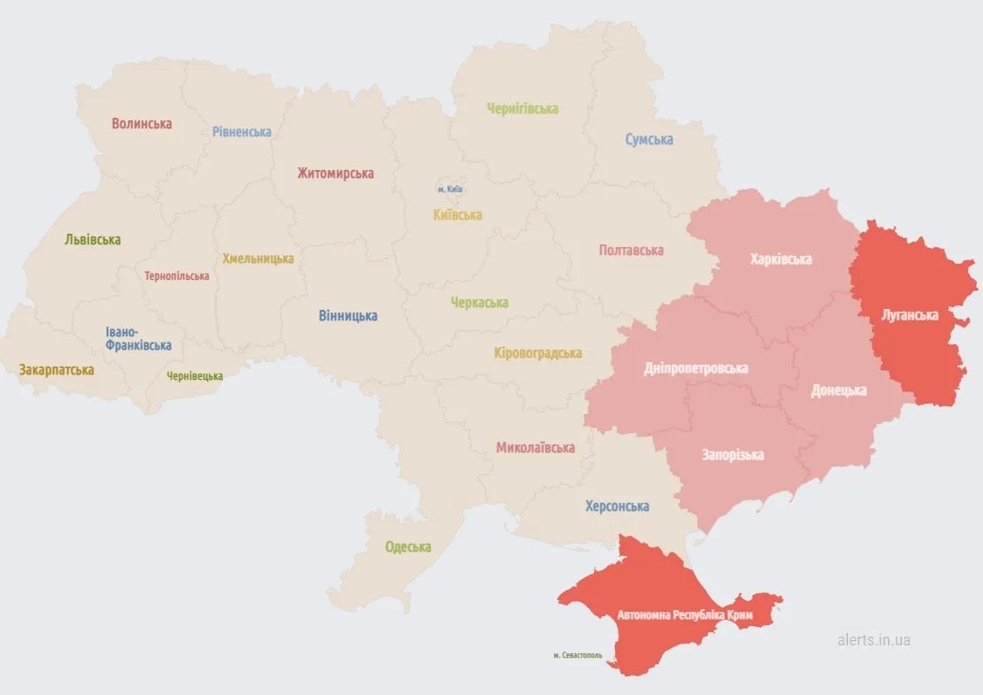 Як виглядає мапа повітряних тривог станом на 23 лютого (12:12) 