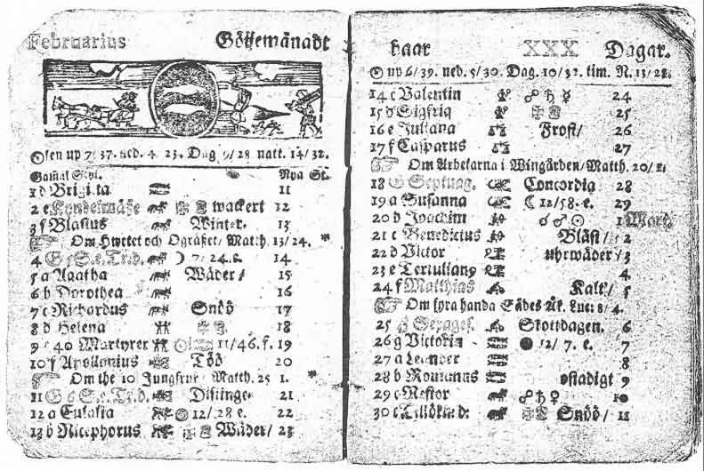 Шведський календар станом на лютий 1712 року